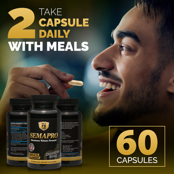 SEMAPRO - Extreme Semen Volumizer and Male Energy Formula - All Natural Endurance Stamina & Semen Health - 60 caps (1 Month Supply)